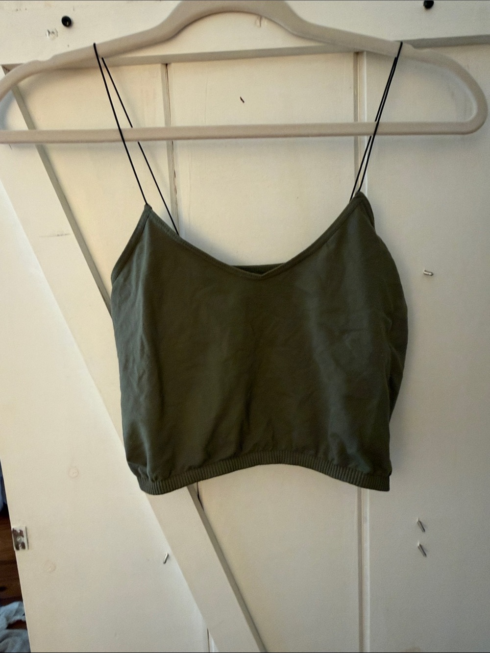 Free People Olive Green Spaghetti Strap Crop Camisole